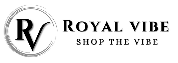 Logo of Royal Vibe with a circular design and text on a white background