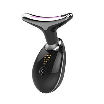 Black electronic device with a curved design on a white background