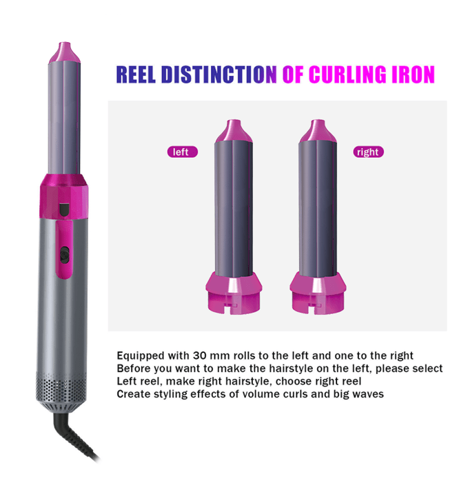Hair curling iron with two interchangeable reels on a white background